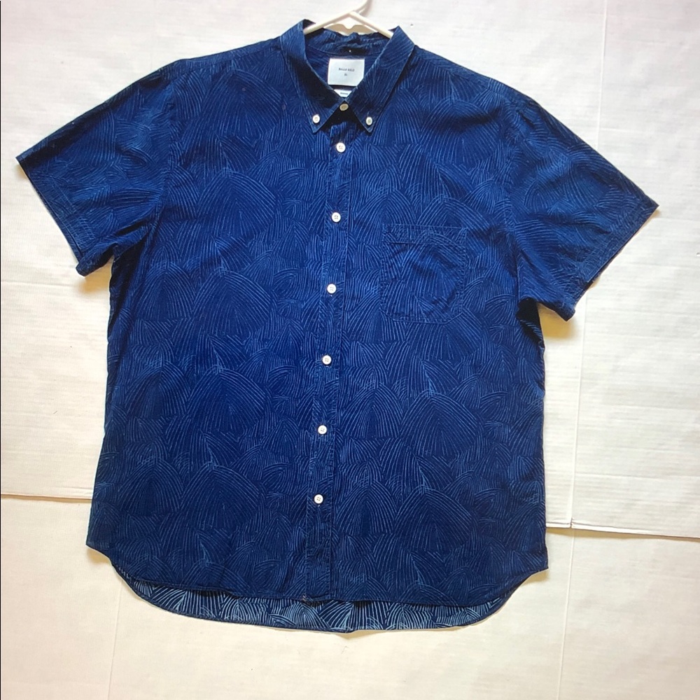 Billy Reid Short Sleeve Button-down Cotton Shirt Indigo blue Size XL